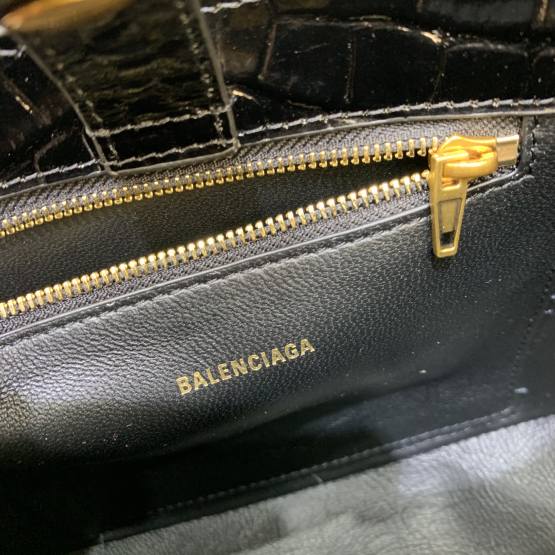 Balenciaga XX Small Hobo Flap Bag Crocodile Embossed Black